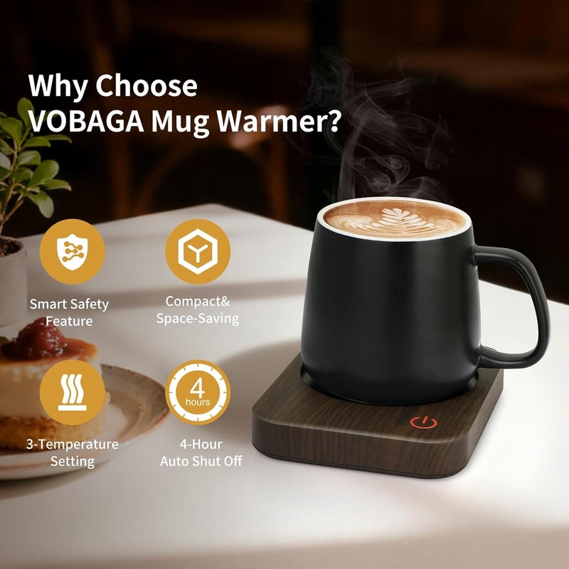 Vobaga Coffee Mug Warmer for Desk with Auto Shut Off & 3-Temp Settings, Coffee Cup Warmer with Smart Safety Alert Home Office Accessory, Perfect for Coffee, Tea, Milk (Wood) - Image 2